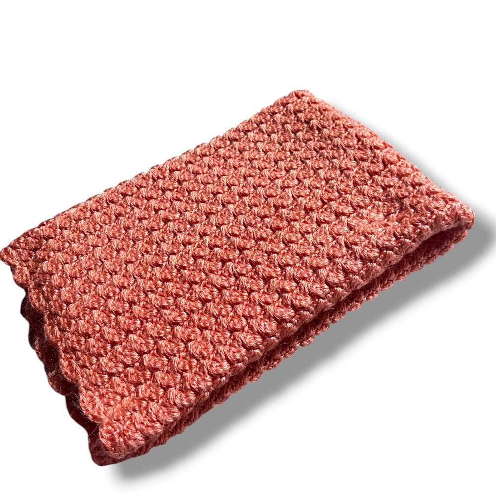 Handmade Crochet Baby Blanket Terracotta Coral Scalloped Popcorn Stitch 29x24